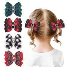 Christmas Rhinestone Plaid Hair Bows for Toddler Kids Girls 4inch Christmas B...