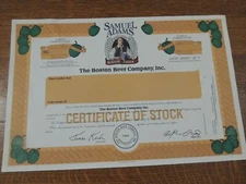 1995 BOSTON BEER CO. SAMUEL ADAMS SPECIMEN STOCK CERTIFICATE