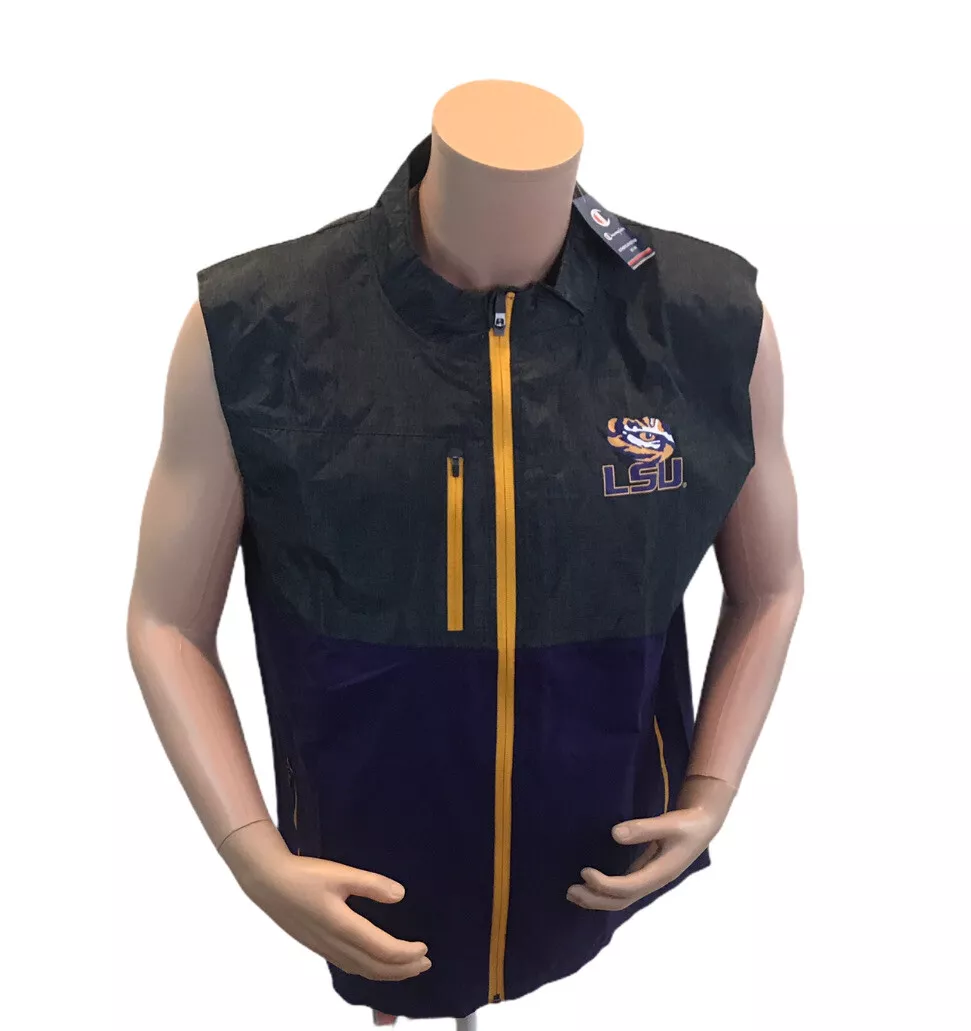 New Mens Champion NCAA LSU Tigers Full Zip Vest Gray Purple Size