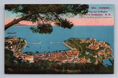 Antique MONACO Postcard MONACO Rock View Condamine Harbor 1927 to Winchester MA