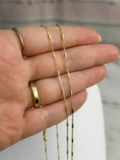 14k Solid Gold Chain Cable Link 1mm Necklace with a Bar 18" Dainty Chain, Italy