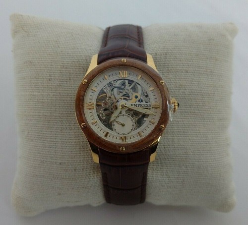 Empress Victoria Silver Skeleton Dial Brown Leather Strap Ladies Watch - EM1705