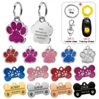 Personalized Dog Tags Engraved Cat Puppy Pet ID Name Collar Tag Bone/Paw Glitter