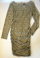 Vince Camuto Bodycon Ruched Gold Shimmer Long Sleeve Sheath Dress-New-Size 6
