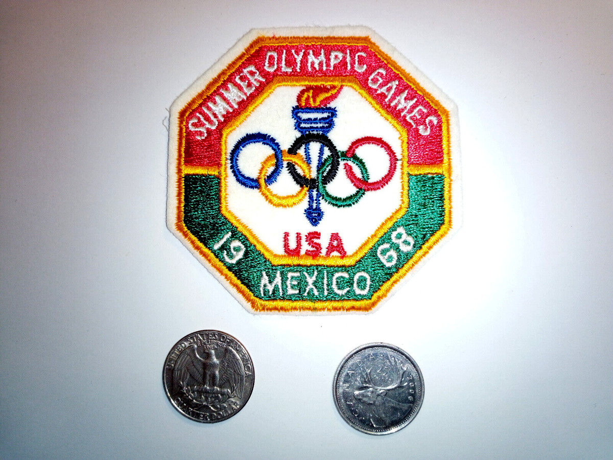Patch Brodé Vintage Jeux Olympiques Mexico 1968 – Équipe USA – Forme Octogonale