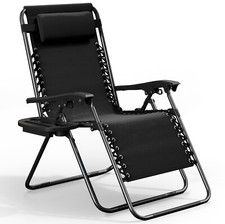 Zero Gravity Chair Foldable Outdoor Recliner Lounge Chaise w/ Detachable Cushion