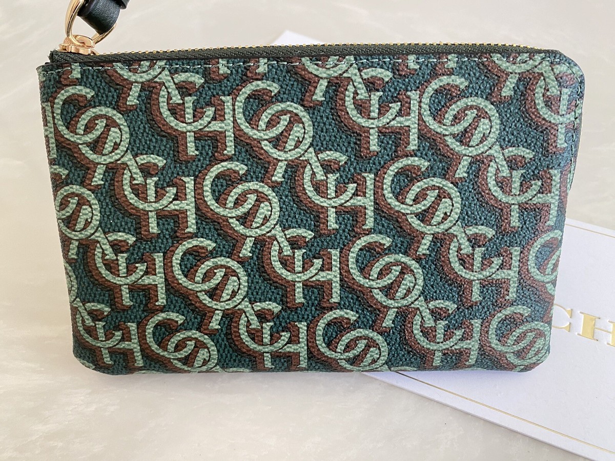 NWT COACH GREEN MONOGRAM PRINT CORNER ZIP WRISTLET CF548 | eBay 