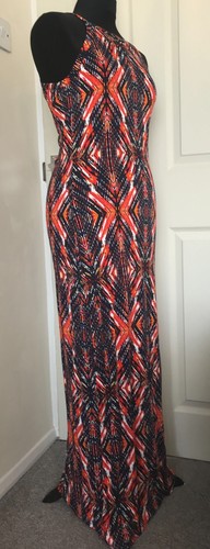 Red Herring size 14 maxi sleeveless dress orange navy geometric - Picture 6 of 12