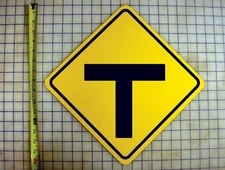 T INTERSECTION AHEAD YELLOW ALUMINUM SIGN