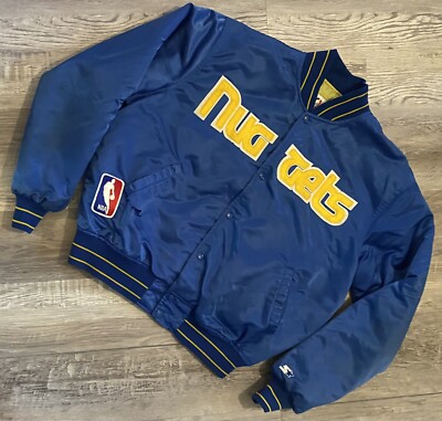 VTG NBA Denver Nuggets Blue & Yellow Starter Satin Bomber Jacket Sz. XL Plz Read