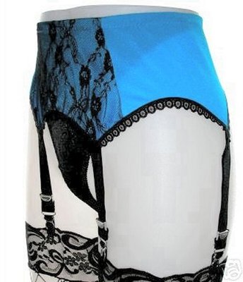 Medium Turquoise Lycra Lace Front 6 Strap Designer Suspender Belt 31-34'' Waist