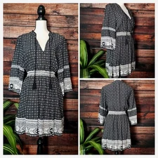 H&M Divided Dress Size 10 Peasant Smocked Waist Flared Cropped Sleeves Viscose