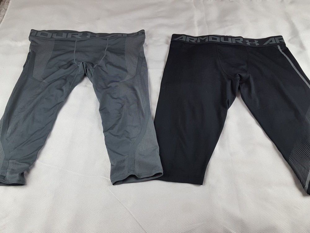 Under Armour Heatgear 3/4 Compression Leggings for Men Gym Workout Pants Black Gray XXXL
