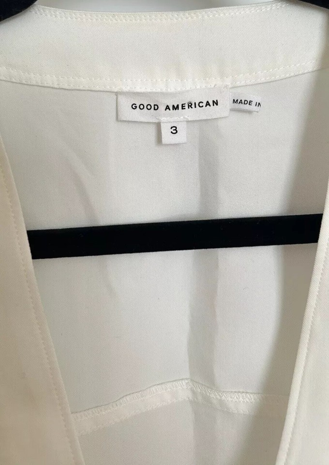 Good American Women's Bodysuit Sz 2 Long Sleeve VNeck Cross Front