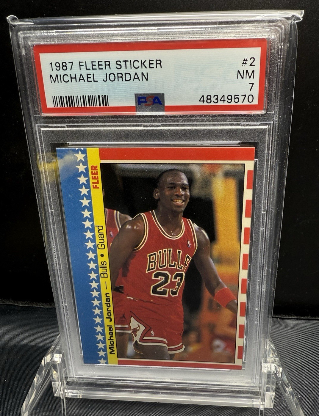 1987 FLEER STICKER MICHAEL JORDAN #2 PSA 7