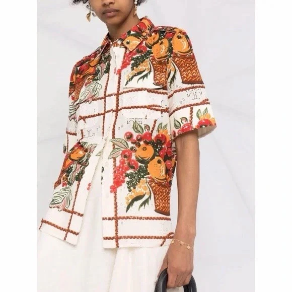 Tory Burch • 跑道印花露营衬衫水果篮刺绣蕾丝 — 第 2/4 张图片