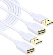White USB Extension Cable, 2-Pack USB 2.0 10Ft/3M Type a Male to a Female Ext...