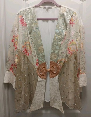 Spencer Alexis 3X Kimono Jacket White Multi, Frog Closure