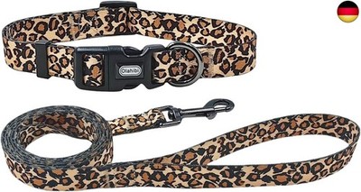 Hundehalsband-Leinen-Set, Leopardenmuster, Polyester-Material, verstellbares