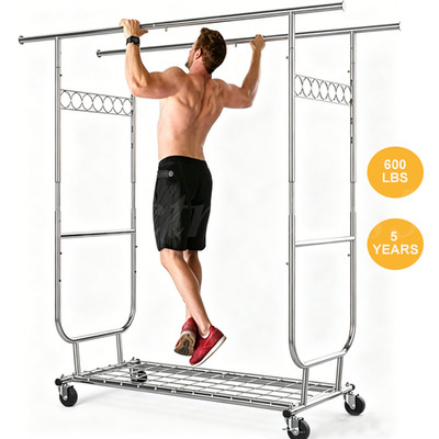 Rolling Garment Rack Heavy Duty Collapsible Clothing Clothes Rack Chrome Wheels