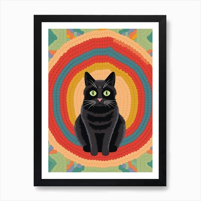 Gehäkelte Katze Vintage Illustration Ar gerahmt Wandbild Poster Leinwanddruck Bild