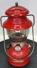 1960 Coleman 200A Red Camping Lantern Single Mantle Pyrex Globe 1/60 Untested