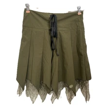 Y2K Olive Green WhimsiGoth Lace Skirt FairyGrunge Asymmetrical FairyCore Sz S