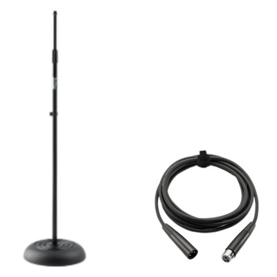 Mic Stand Round-Base + 10ft XLR Microphone Cable Vocal Stage Studio Bundle