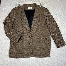 Alfred Dunner Houndstooth Blazer Golden Brown Black Wool USA Women's 14