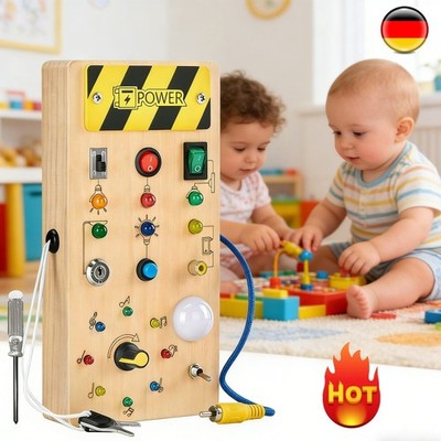 Busy Board, Montessori Holzspielzeug Activity Board Lichtschalter mit LED Licht.
