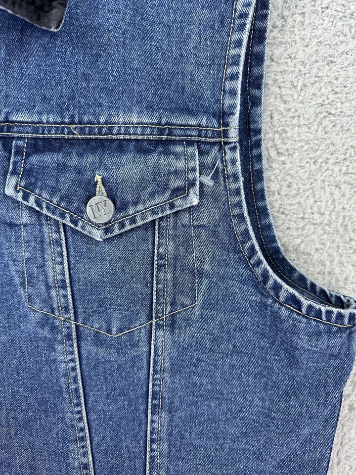 Chaleco vaquero NY Jeans para mujer medio azul negro cuello bolsillos con cremallera estilo vintage Foto 2 de 4
