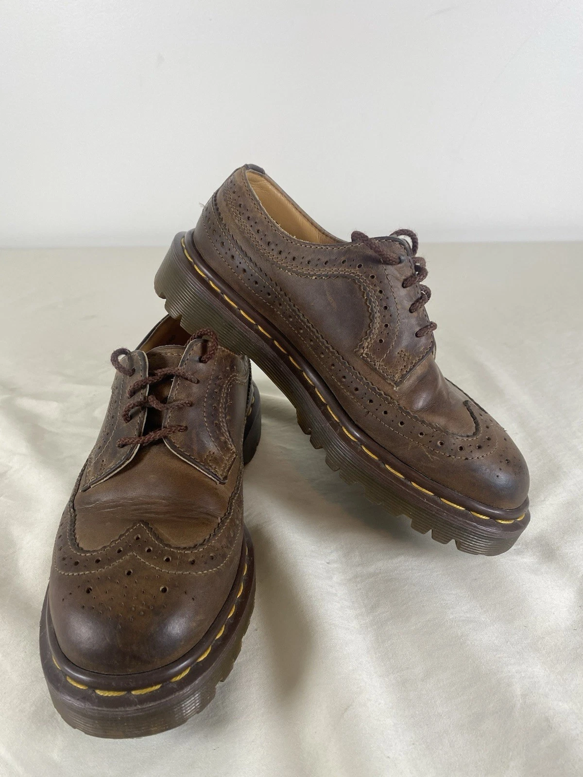 Dr Doc Martens Mens Brown Brogue Wingtip Shoes Size 4 3989/59 Made In England