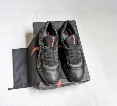 Prada America's Cup Sneakers Men US 10 Black Leather Low Tops Red