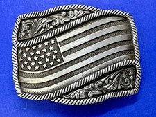 United States of America Flag Patriotic Silver Color Western Framed Belt Buckle