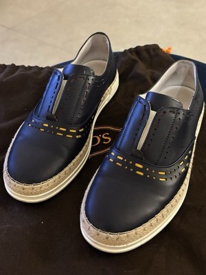 TOD S Navy Leather Espadrille Slip-On Sneakers Women s EU 35.5 US 5 5.5