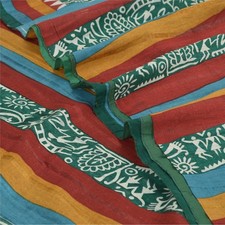 Sanskriti Vintage Indian Sarees Printed Warli Art Sari Pure Silk 6Ydcraft Fabric