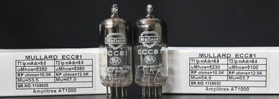 2x Mullard ECC81/12AT7 Top Square Getter Made in Gt. Britain Amplitrex Tested