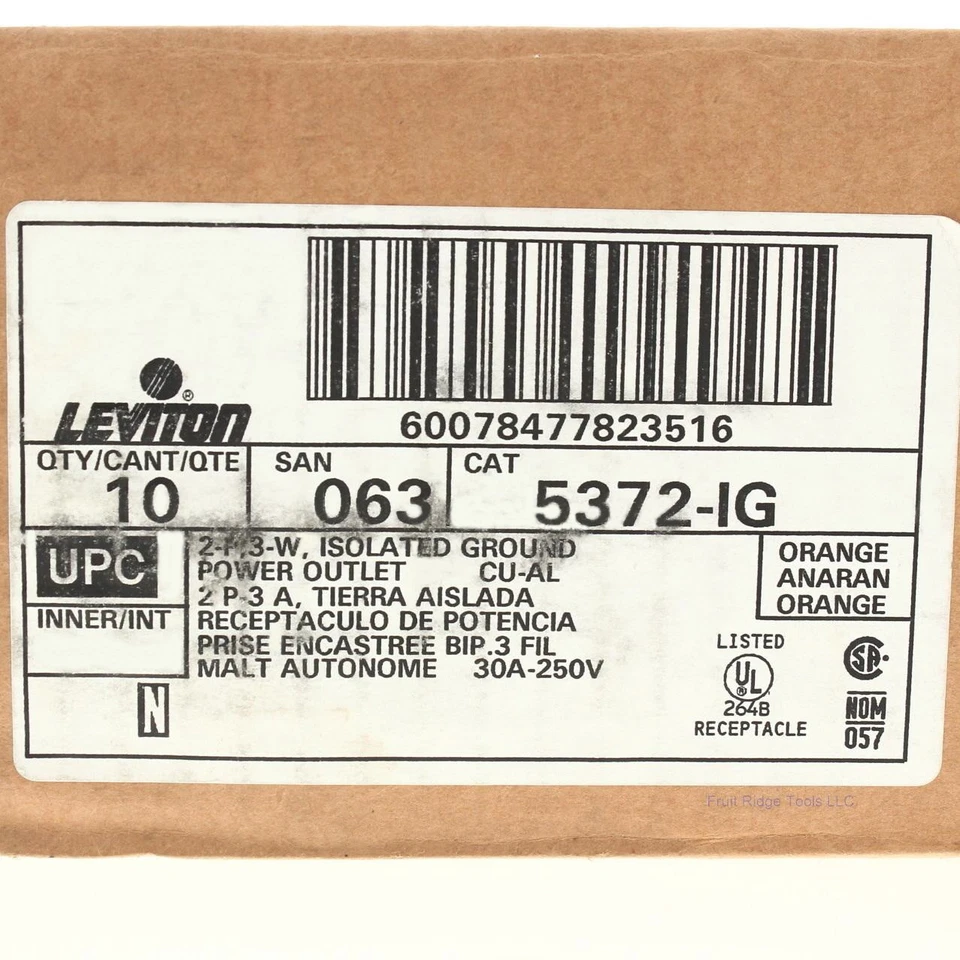 Leviton 5372-IG Isolated Ground Straight Blade Receptacles 6-30R 30A 250V 10pcs - Image 4 of 4