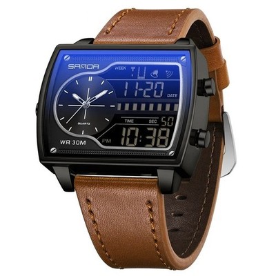 SANDA Herren Uhr Dual Display Quarz Digital 3BAR Edelstahl Sport 47mm
