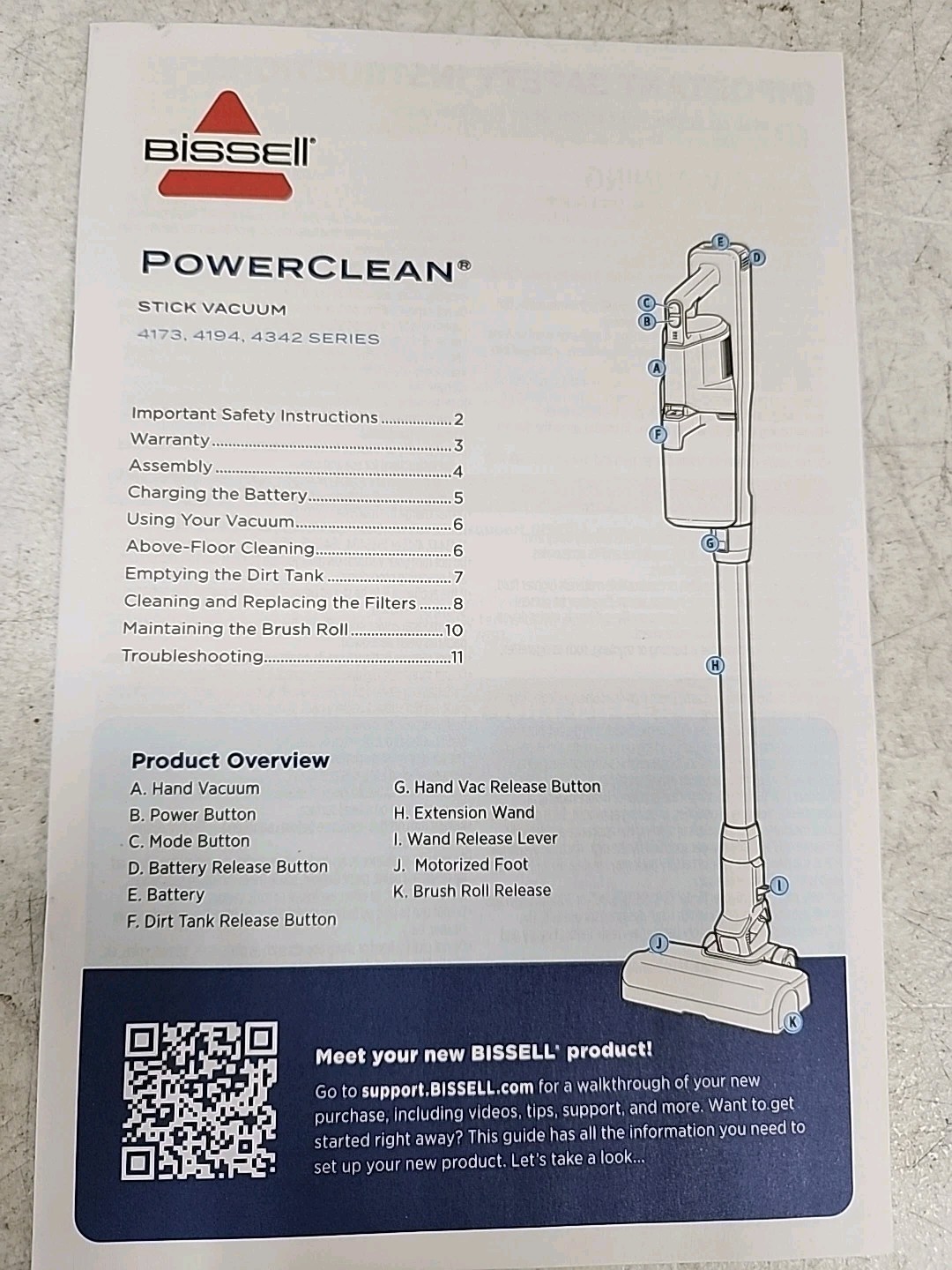 NEW Bissell 4173 PowerClean 200W Self-Standing Cordless Vacuum with Brush Roll