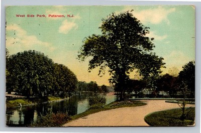 West Side Park Paterson NJ Postcard 1911 Divided Back Water Trees Scenic View