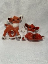 Vintage Flocked Reindeer Christmas Ornaments