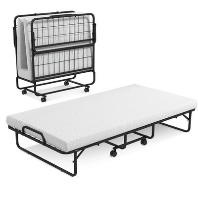Heavy Duty Foldable Bed Metal Guest Bed Daybed W/ 4 inch Mattress Memory Foam