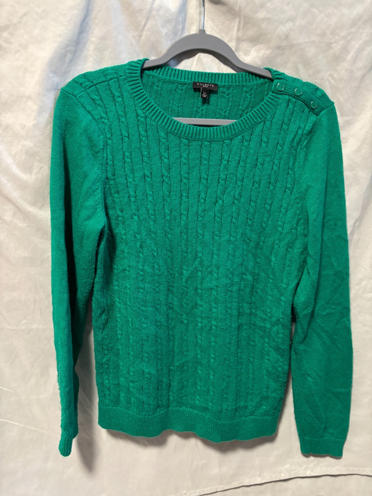 Talbots GREEN Women’s Cable Knit Sweater - Shoulder Buttons - Size L