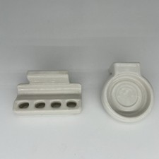 Vtg White Porcelain Toothbrush/Paste  Cup Holder Set Wall Mount - No Bracket
