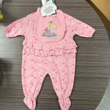 Y2K Precious Moments Baby Girl Pink Ruffle Romper 3/6M   Floral Footed Outfit