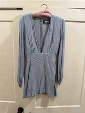 Reformation Blue Deep V Long Sleeved Mini Dress Size 4