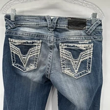 Vigoss Jeans Womens 4 Blue Embroidered Chelsea Capri Denim Western