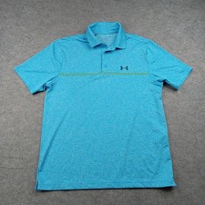 Under Armour Playoff Polo Shirt Mens Medium Blue Stripe Golf Performance Top