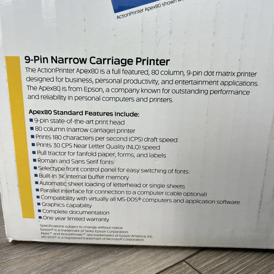 NEW Epson Action Center Apex 80 9-Pin Dot Matrix Printer Rare Vintage - Image 4 of 4
